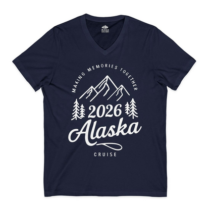 2026 Alaska Cruise Making Memories Shirt V-Neck Shirt – Navy – Alaska Cruise Shirts Close Up