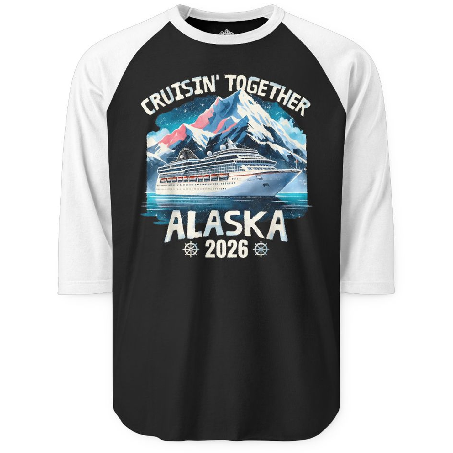 Alaska Cruise 2026 Shirt - Vintage Mountains and Cruise Ship Adventure – Black/White – Alaska Cruise Shirts