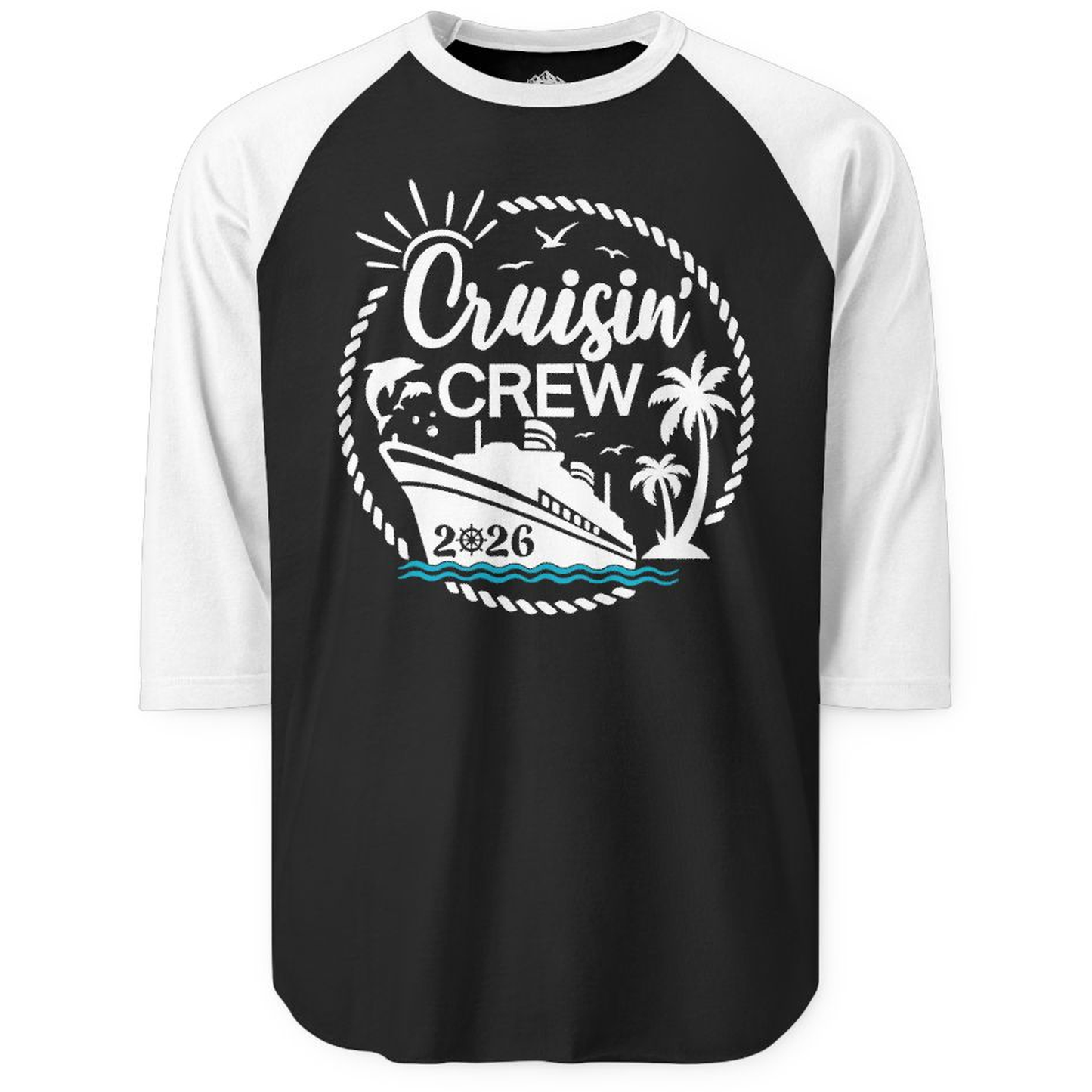 Cruisin Crew Shirt Tropical Family Group Cruise 2026 Caribbean Islands – Black/White – Alaska Cruise Shirts